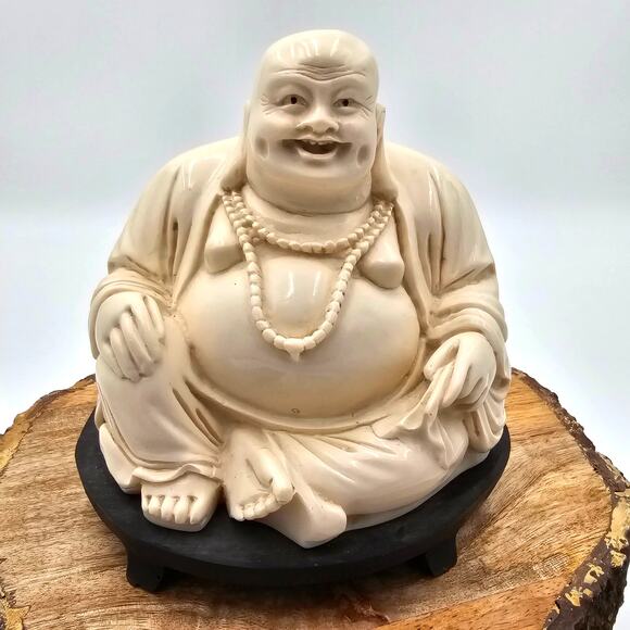 90s Happy Buddah Sitting Statue Medium Sized Prayer Beads - Picture 1 of 5